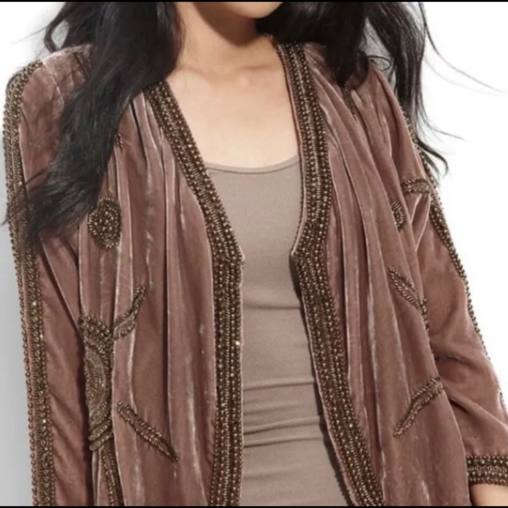 Parker N.Y. Brush Color silk Velvet Embellished Blazer-Kimono Jacket XS NWT
